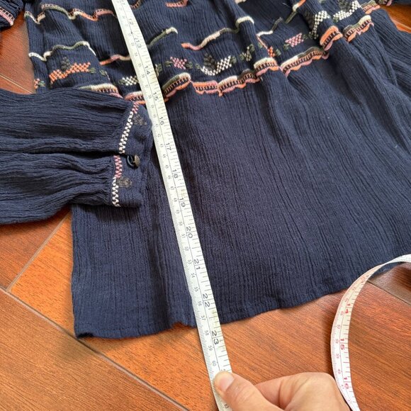 MAEVE by Anthropologie Harmony Boho Navy Blue Long Sleeve Blouse XS - Picture 5 of 7